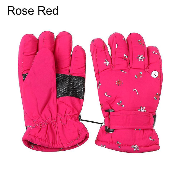 1 par Børne Ski Handsker Langærmede Votter Vinter Vindtæt Vandtæt Tyk Varm Skridsikker Hjort Kanin 7-14 År Rose red