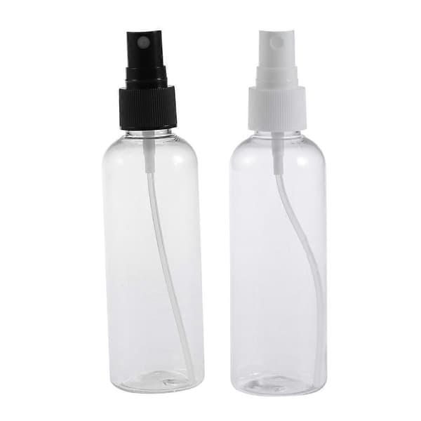 4 st 100 ml tomma sprayflaskor i plast för smink och hudvård, påfyllningsbara för resor (Transparenta flaskor med vit spray)
