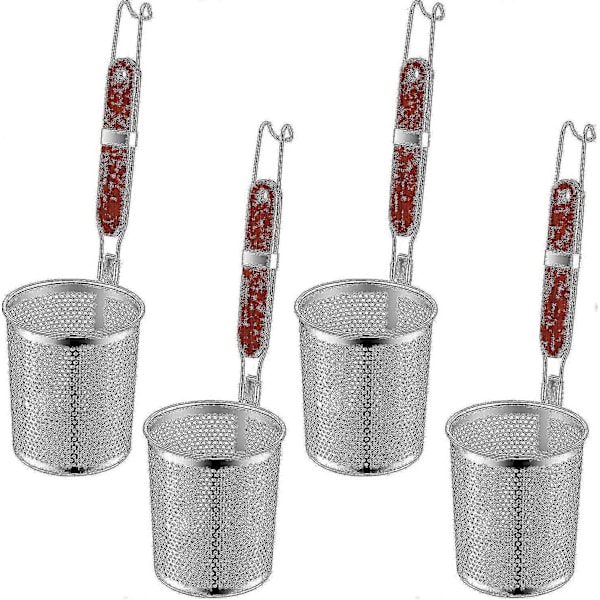 4 stk Pasta Koker Rustfritt Stål Pasta Kurv Med Trehåndtak Kjøkken Mesh Spider Pasta Sil Skimmer Mat Dumpling Nuddel Sil Blanchering Ba