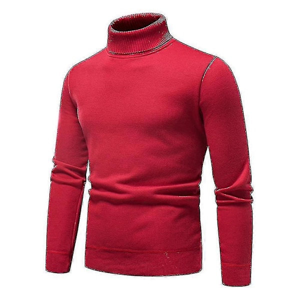 Herre Ensfarget Rullekrage Basic Genser Vinter Slim Fit Tykk Strikket Varm Pullover Topp Red 4XL