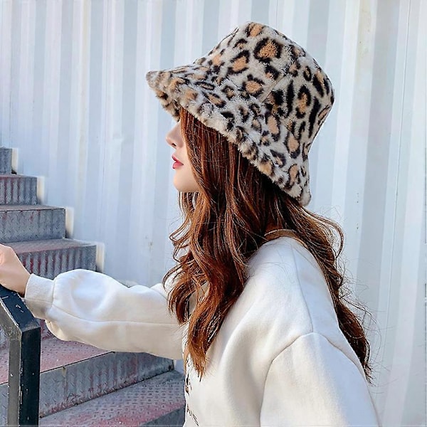 1st Mode Varm Fiskehatt Fluffig Höst Vinter Leopard Fiskare