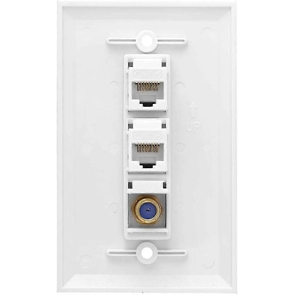 Ethernet- ja kaapeli seinälevy, 2 porttia Cat6 RJ45 ja 1 portti F-liitäntä kaapeli naaras-naaras seinälevy