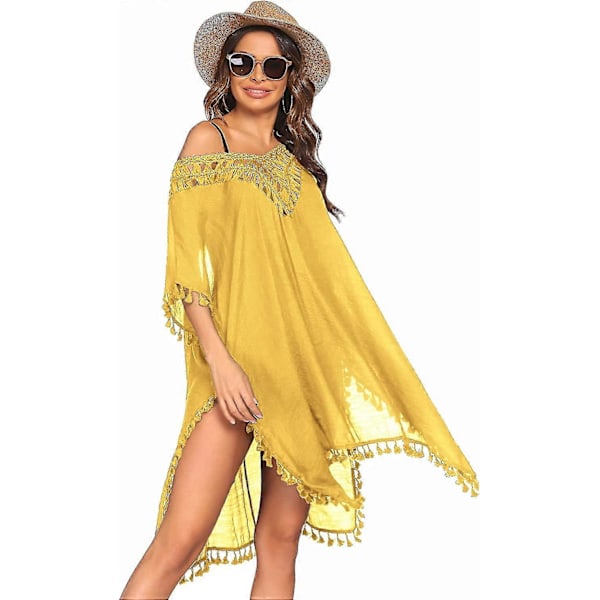 Uimapuku Peite Naisten Uimapuku Mekko Plus Koko Seksikäs Bikini Ranta Tunika Toppi Kesä B golden Yellow 2XL
