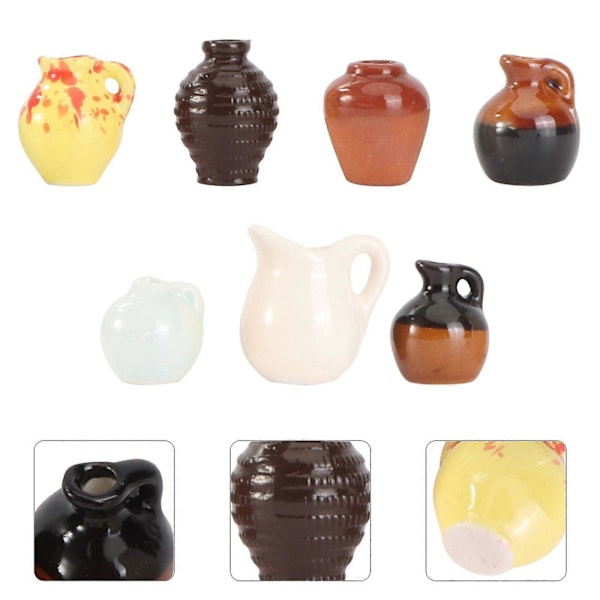 7 stk. Mini Vase Pynt Keramik Vase Mikro Landskab Rekvisit Tilfældig Farve Stil