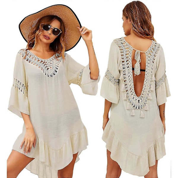Badedragt Cover Up Dame Badedragt Kjole Plus Size Sexet Bikini Strand Tunika Top Sommer A c light Grey M