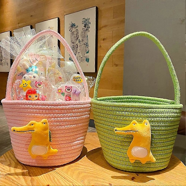 Tegneserie Opbevaringskurv Gavekurv Bomuldsreb Vævet Kurv Håndholdt Gavekurv Kawaii Alligator P