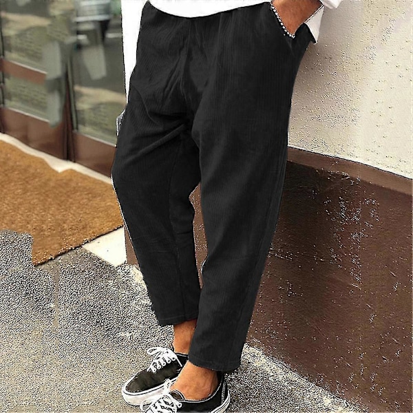 Herr Manchester Cord Look Raka Byxor Lediga Baggy Byxor Black M