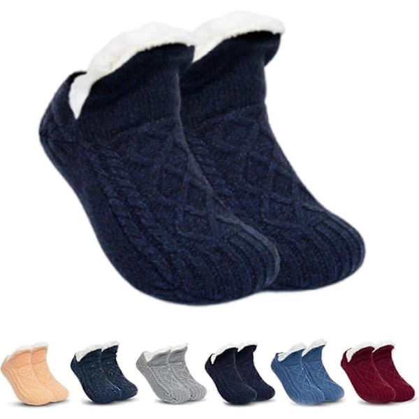 Inomhus halkfria termiska strumpor, fleecesox - Fleecefodrade halkfria termiska toffelstrumpor, v-formade fluffiga toffelstrumpor Black M