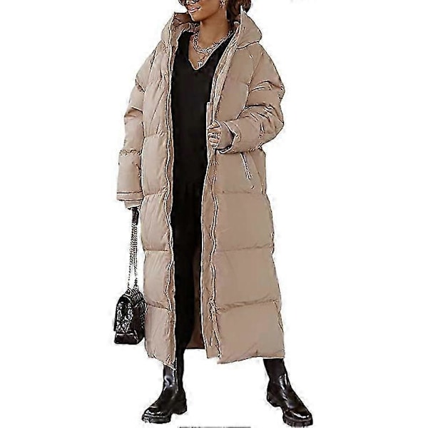 Naisten pitkä tikattu takki, hupullinen pitkähihainen puffer-takki s202412121443 Khaki XL