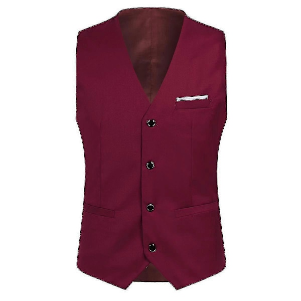 Herre Jakkesæt Business Casual 3-delt Jakkesæt Blazer Bukser Vest 9 Farver Dark Red 3XL