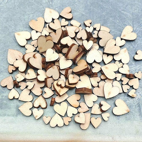 100 st 4 Storlekar Blandat Trä Trähjärta Bröllopsbordsdekoration DIY Hantverk