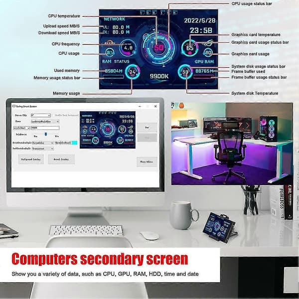 DIY Computer Display 3,5 Tommer IPS Skærm Temperatur Overvågningsdisplay CPU GPU Ram 4pin 2,54 Pin C