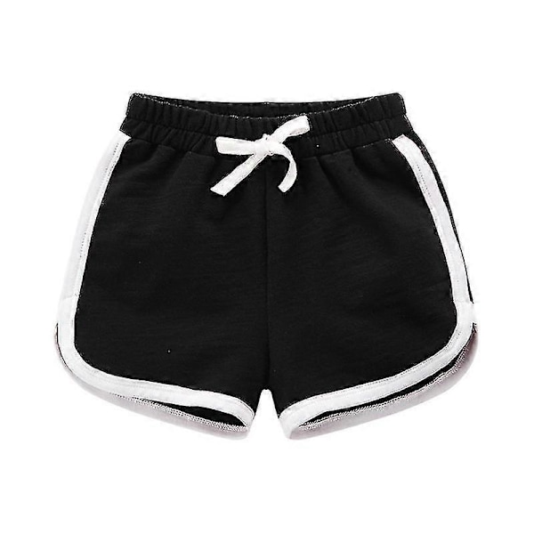 Pojkar Flickor 100% Bomull Sportshorts Sommar Kontrast Kantning Delfin Shorts Barn Atletisk Gym Kläder Black 18M