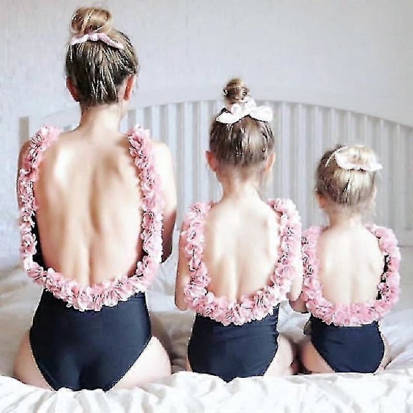 Äiti ja tytär bikinit Vanhempi-lapsi uimapuku Perheelle yhteensopivat uima-asut White 7-8Y
