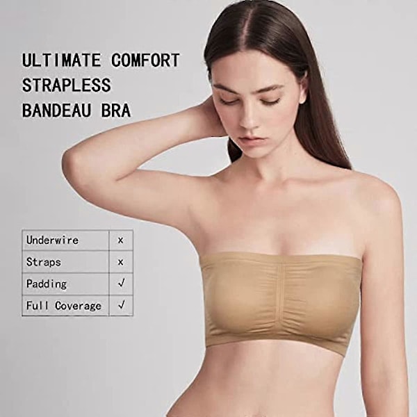 3 pakker stropløse BH'er til kvinder, dame bandeau BH, polstret sømløs crop BH blød komfort trådløs Bralette 3 Colors 4XL