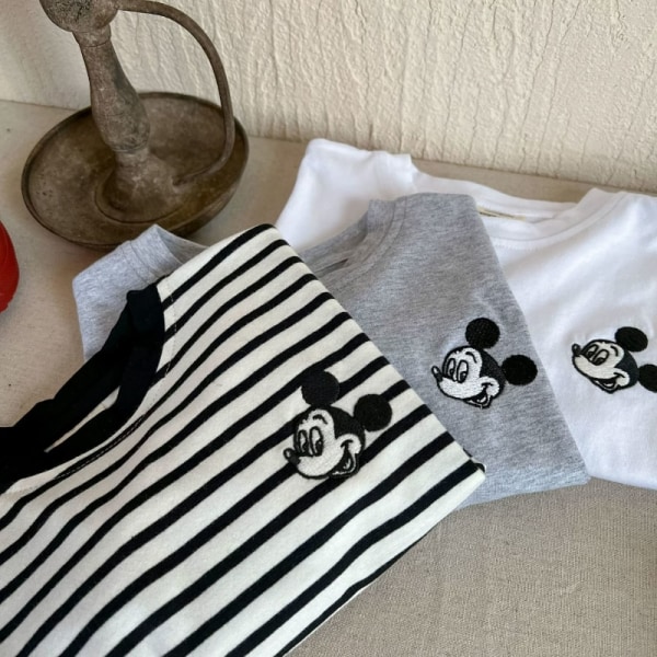 Mode Barnkläder Pojkar Flickor Tecknad Mickey Randig Raglan ärm långärmad T-shirt 0031-White 110cm