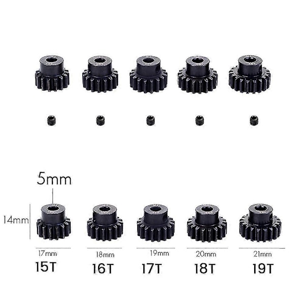 M1 5mm 19t Sort Stål Metal Pinion Motor Til 1/10 Rc Modelbil