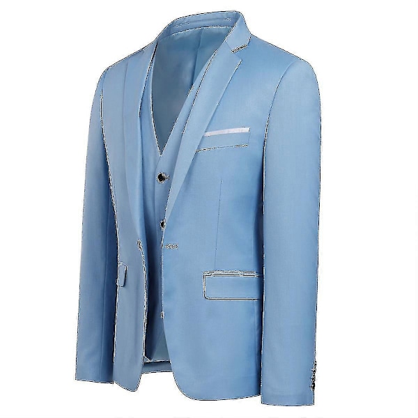 Herre Jakkesæt Business Casual 3-delt Jakkesæt Blazer Bukser Vest 9 Farver Light Blue 2XL