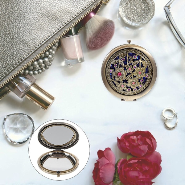 Mini Rund Dobbeltsidet Sammenklappelig Kosmetik Makeup Pung Spejl Lommespejl