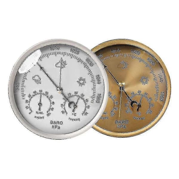 Analog værstasjon 3 i 1 rustfritt stål 132 mm - barometer, termometer, hygrometer, sølv