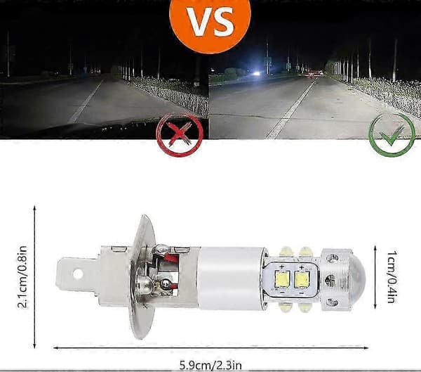 2 stk. H1 LED-frontlyspærer Super Bright 6000K Hvite LED-tåkelyspærer Frontlykt