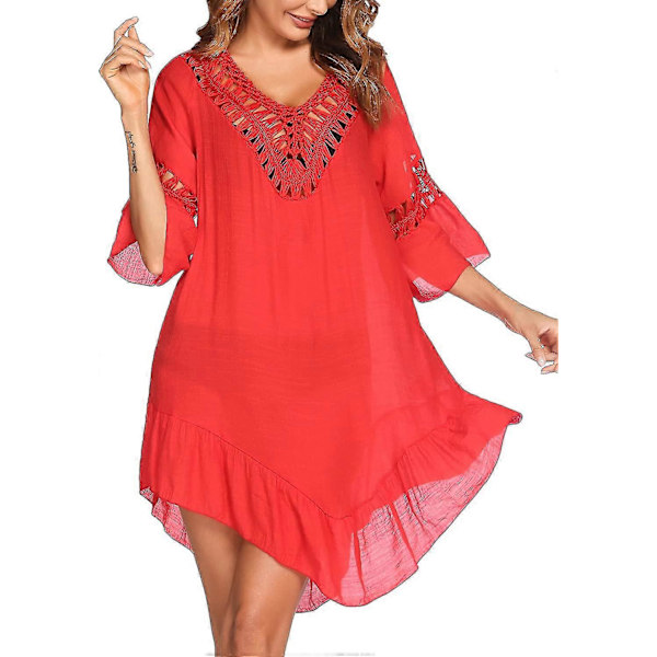 Badedragt Cover Up Dame Badedragt Kjole Plus Size Sexet Bikini Strand Tunika Top Sommer A red 2XL