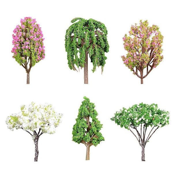 1 Förpackning med 6st Simulerings Träd Växt Ornament Miniatyr Mini Prydnad Krukor Suckulent Dekor DIY Landskaps Ornament (Blandat Mönster)