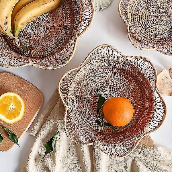 Håndvevd Rattan Oppbevaringskurv Fruktkurv Flettet Vevd Brett Restaurant Liten Beholder Hjem Dec