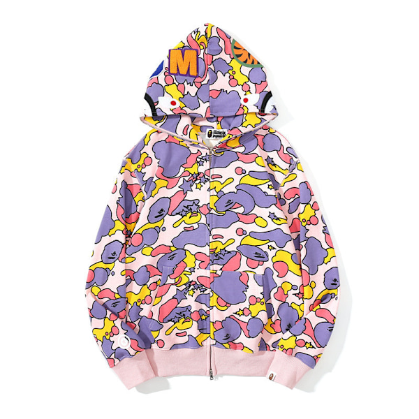 Ny herre sweatshirt jakke med hætte, digitalt print af hajhoved, sports- og fritidsbrug S