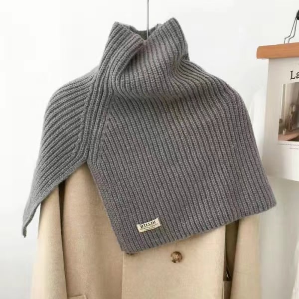 Höst och vinter enfärgad hög krage slits cape dam pullover sjal med dekorativ pullover halsskydd varm halsduk grey