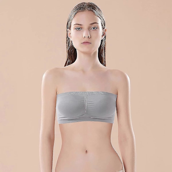 3 pakkausta olkaimettomia rintaliivejä naisille, naisten bandeau-rintaliivit, pehmustetut saumattomat crop-rintaliivit, pehmeät ja mukavat langattomat bralettet Grey 4XL