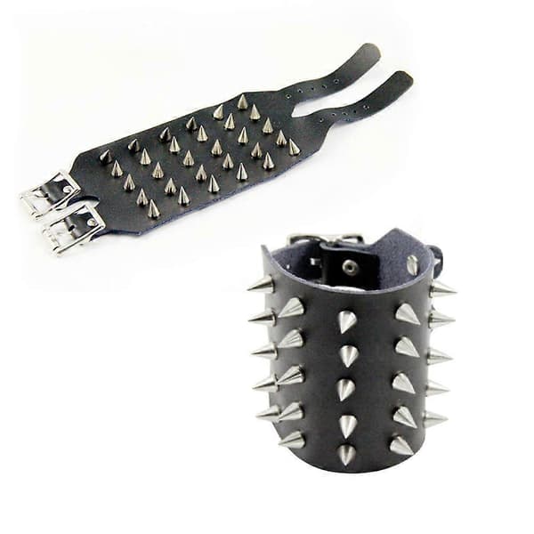 Style Punk Messingbesat Læder Armbåndsrem Smykker til Dekoration (Sort)