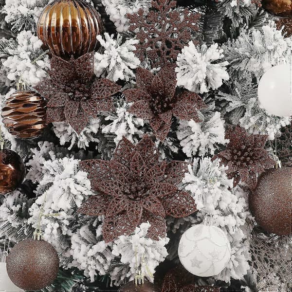 36 Stykker Glitter Julestjerne Blomster Julepynt. Glitrende Julestjerne Busker Jul