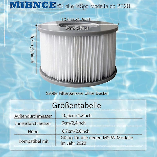 Pakke med 8 udskiftningsfilterpatroner til MSpa Spa oppustelig pool, Jacuzzi s XULUO
