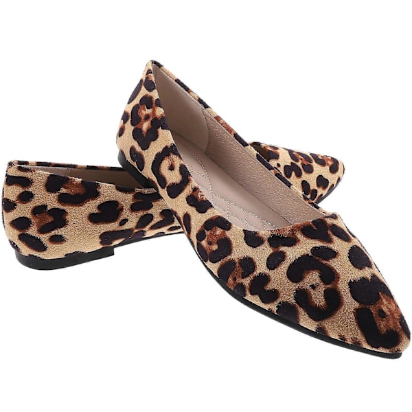 Mode Leopard Skor Plattor Spetsiga Skor Fritid för Kvinnor Damer (Khaki Leopard, Storlek 39)