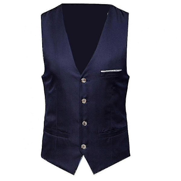 Herrevest i store størrelser, ensfarvet, enkeltknappet business-vest Navy Blue 4XL
