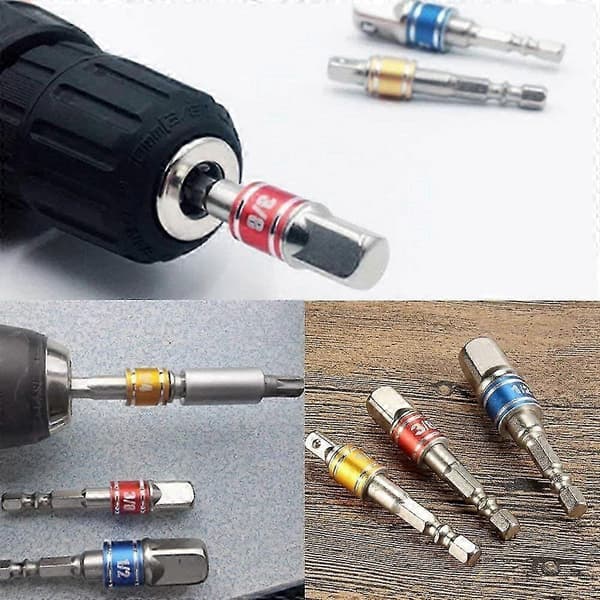 Socket Adapter til Elværktøj, 3 Hex Socket Adaptere 1/4\" 3/8\" 1/2\" Tilslutningshovedforlænger med Tape