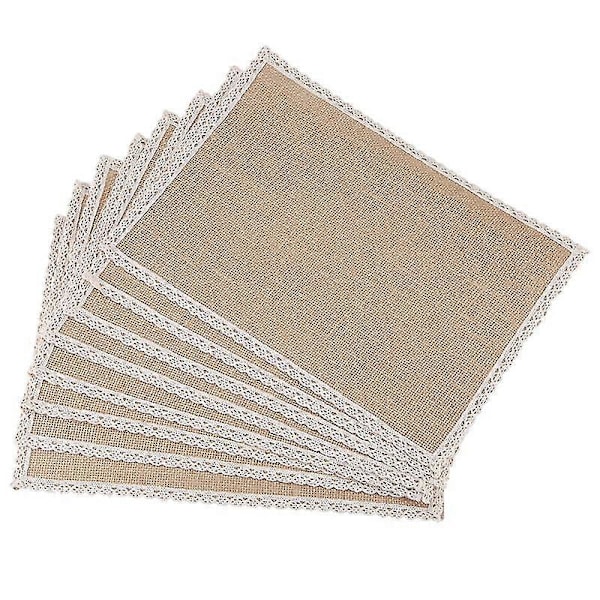 8 st Linneduk Bordstablett Spets Placemat Set Naturlig Jute Vävd Bordsunderlägg Bröllopsfest Dekoration