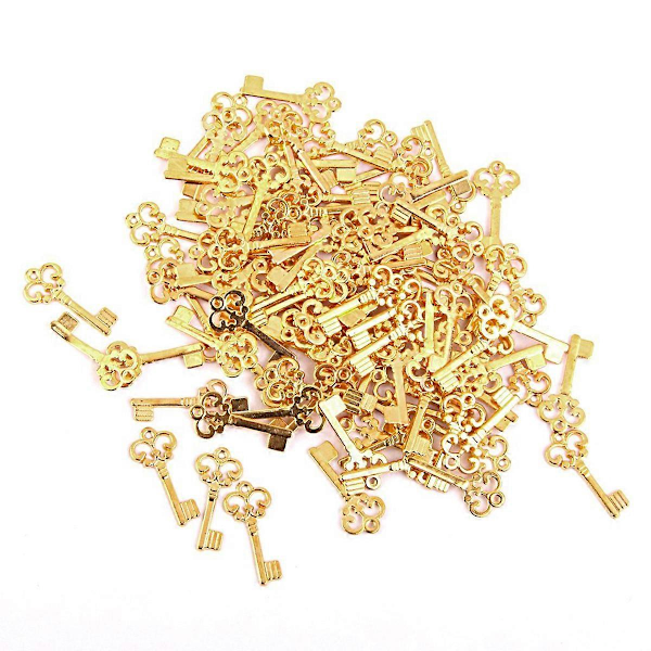 100 st Vintage Skelettnycklar Set Retro Legering DIY Handgjorda Tillbehör Hängen (Guld)