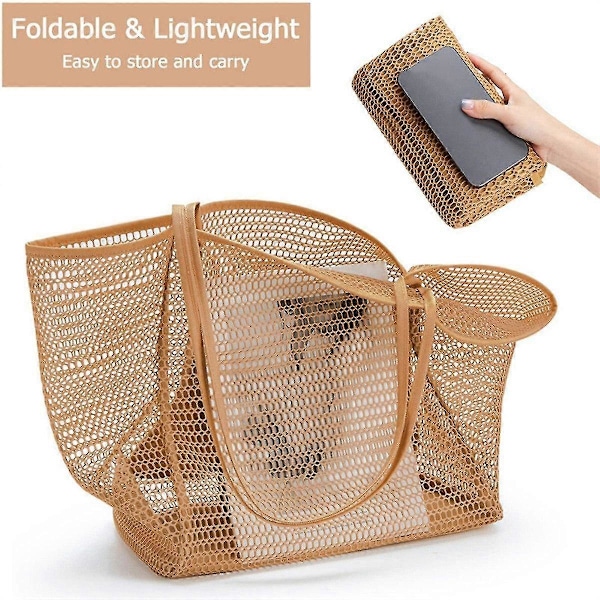 Bærbar Mesh Taske Børn Opbevaringstasker Svømning Strandtaske Til Håndklæder Kvinder Kosmetik Makeup Taske Sort