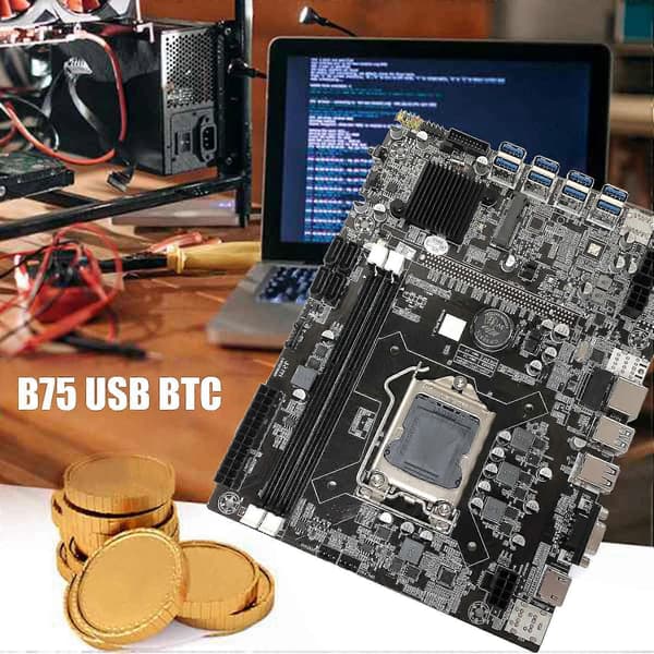B75 Eth Mining Moderkort+i3 2100 Cpu+2xsata Kabel Lga1155 8xpcie Usb Adapter Msata Ddr3 B75 Usb B