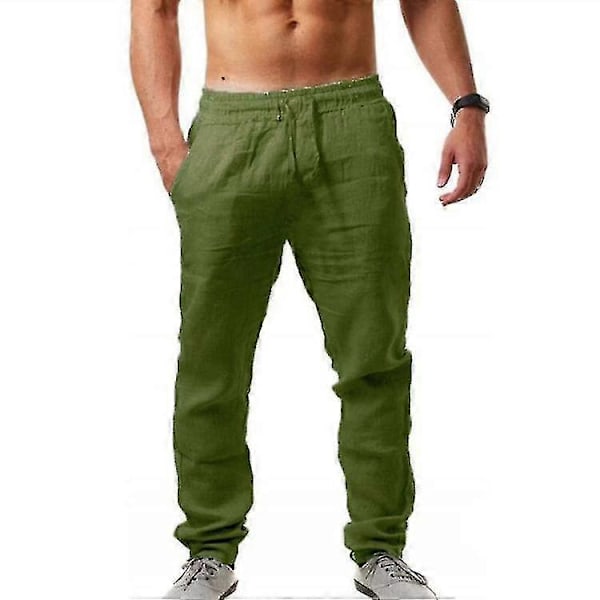 Herr Casual Bomull Linne Lös Harem Byxor Strand Yoga Hippie Byxor Green 5XL