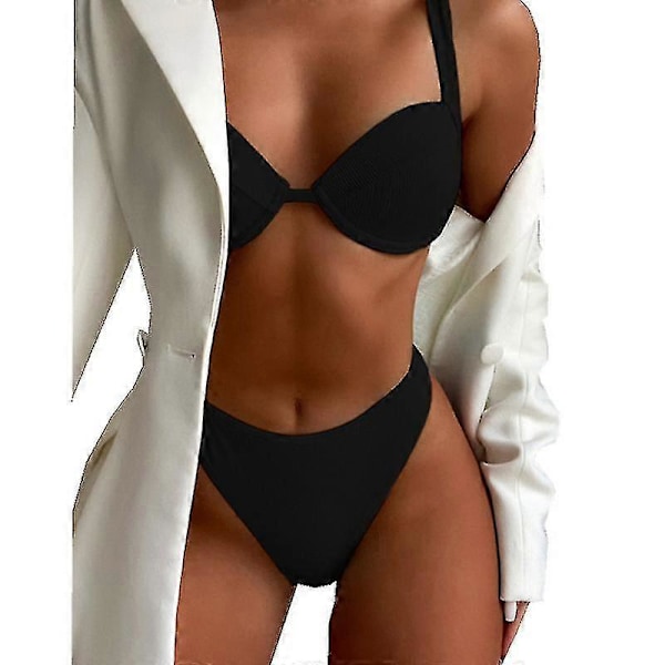 Dame Bikini Badedragter Cover Up Trekant Bikini Sæt Sexet Strand Badetøj Todelt Badedragt Ensfarvet BLACK S