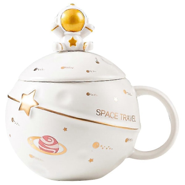 Sød Astronaut Krus Med Låg Og Ske, Kawaii Kop Nyhedskrus Til Kaffe, Te Og Mælk, Krus Gave, W