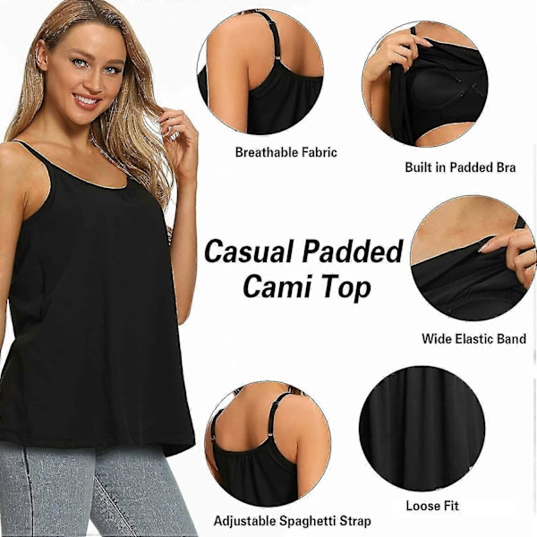 2-i-1 Basic Seamless Camisole til Kvinder, Ensfarvet Spaghetti Stropper, Slim Fit Bomuld, Justerbare Spaghetti Stropper Tank Top Med Indbygget BH Green L
