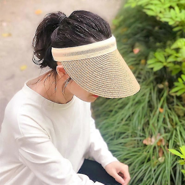 Panamahatt i halm för damer, sommarhatt, öppen topp, solskydd, strandhatt för vuxna och barn Pink Child
