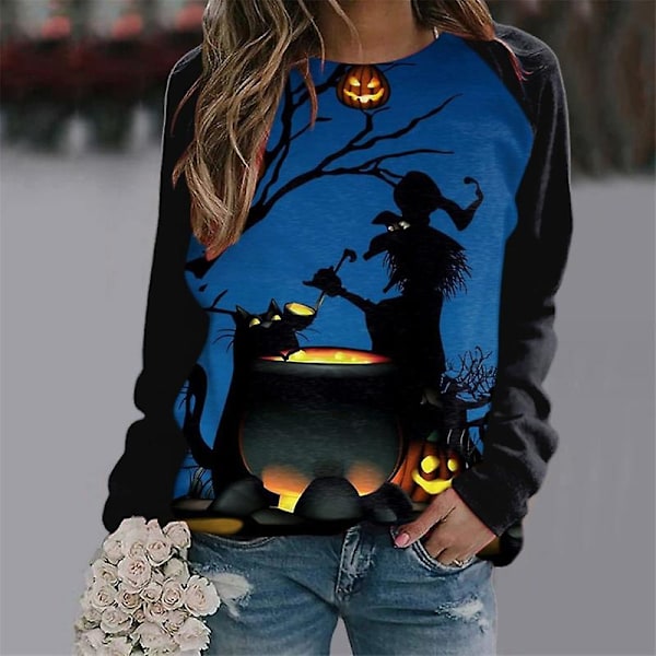 Halloween Trøjer til Kvinder - Græskar Ansigt Dansende Skelet Trøje Langærmet Sweater Sjov Grafisk Trøje style 11 M