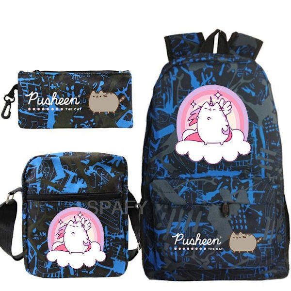 3 st Kawaii Tjock Katt Ryggsäck Pusheen Tryck Skolväska style 2