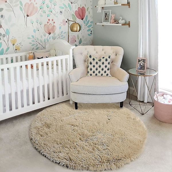 Tflycq Rund Ryamatta för Sovrum, fluffig Cirkelmatta 120x120 cm för Barnrum, lurvig Matta för Tonårsrum, raggig Cirkulär Matta för Barnkammare, luddig P