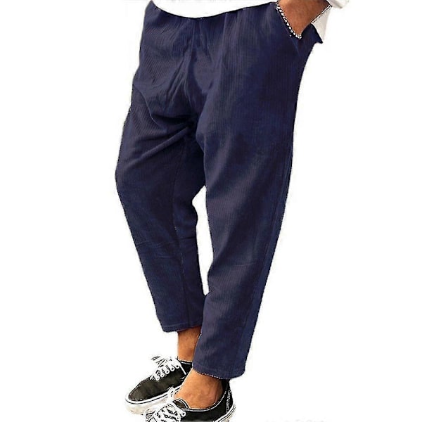 Herr Manchester Cord Look Raka Byxor Lediga Baggy Byxor Blue L